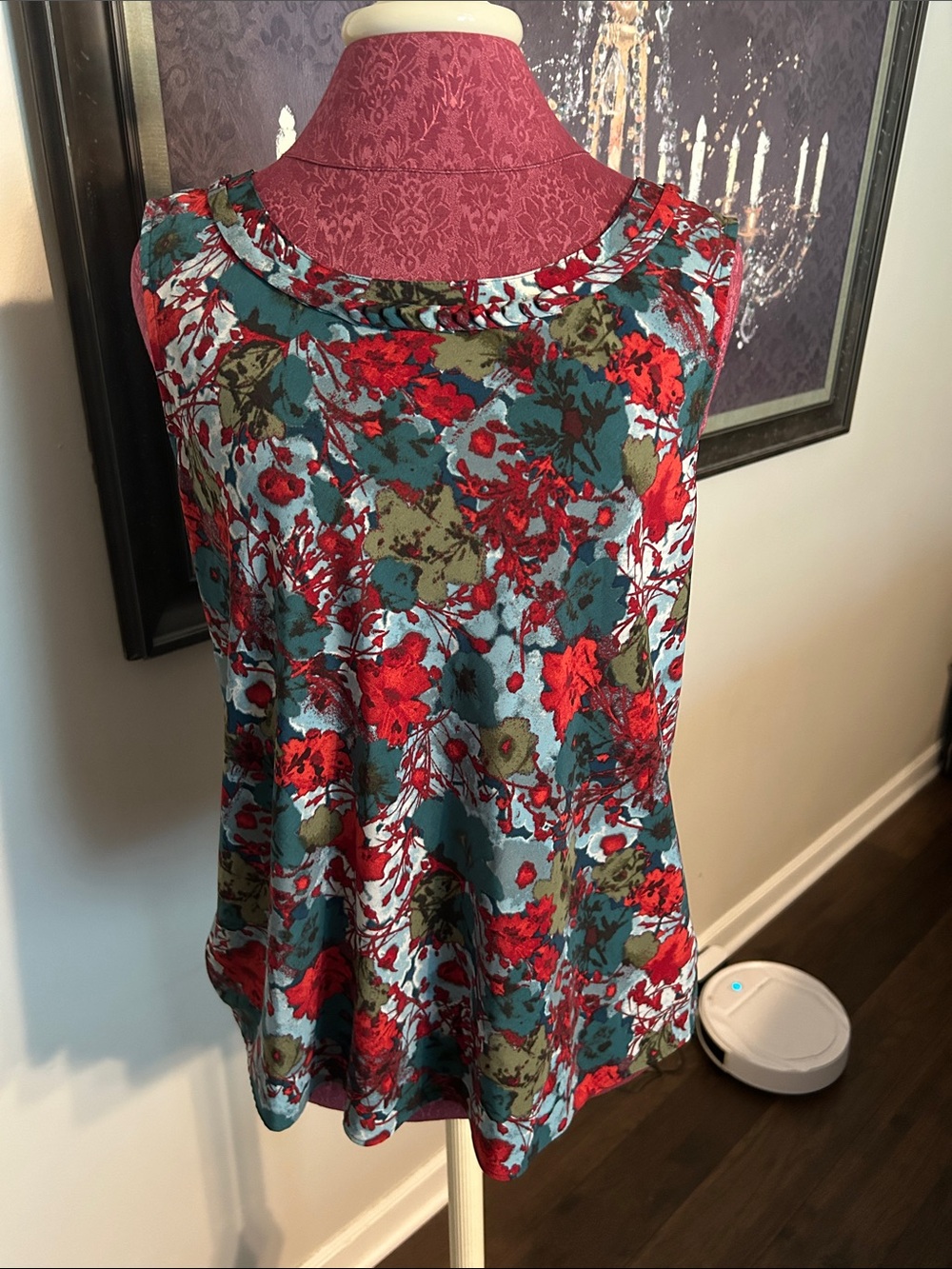Talbots Floral Sleeveless Tank - Teal & Red